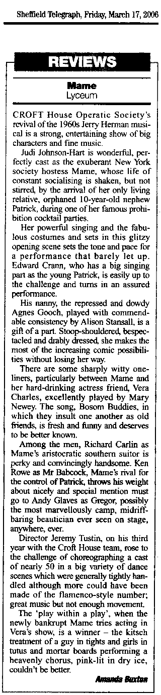 Show review from the Sheffield Telegraph, Friday 17th March 2006.